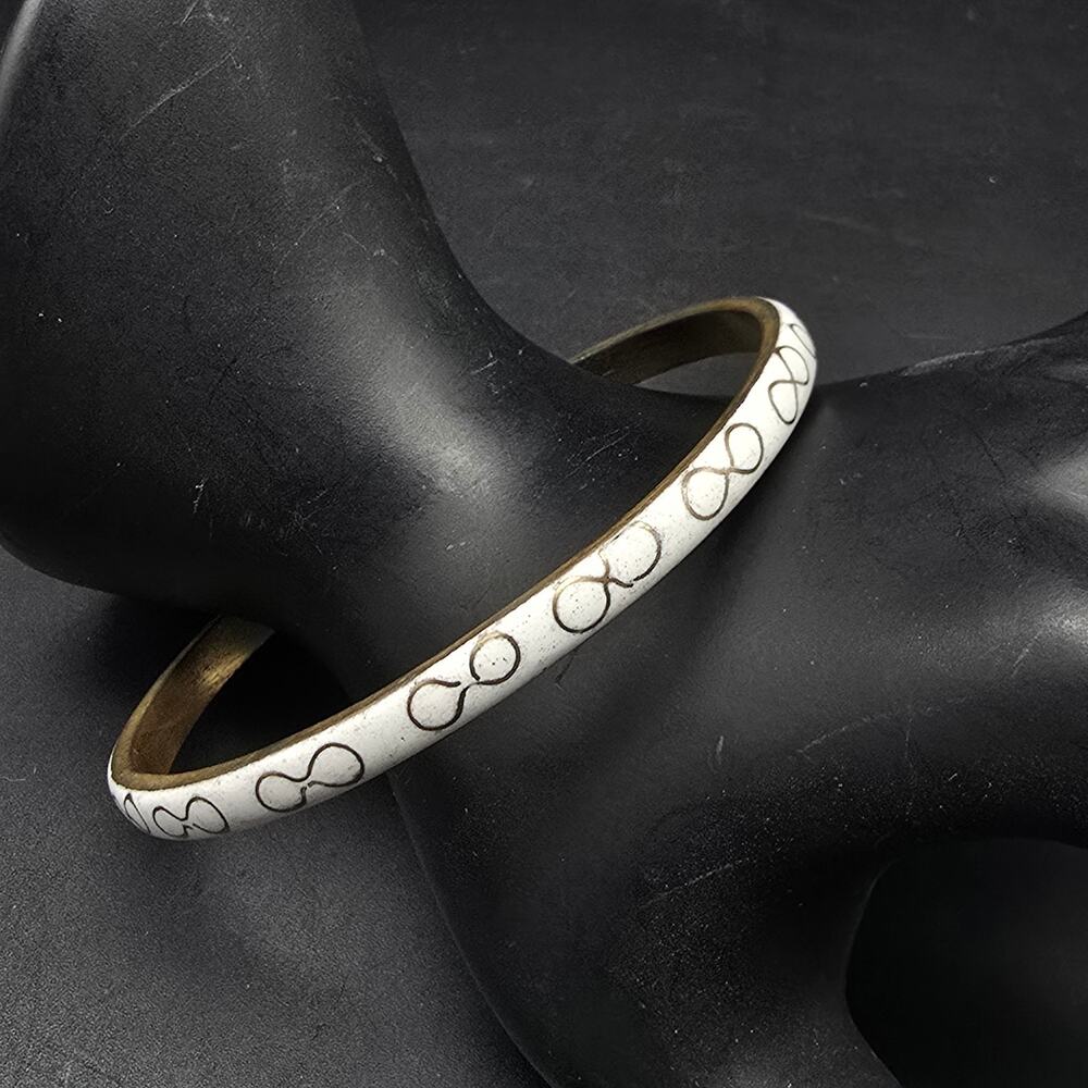 Robert Kuo White Cloisonne Bangle Bracelet Enamel Chinese Vintage